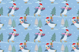 Cute Penguin with Gift on Skate Pattern