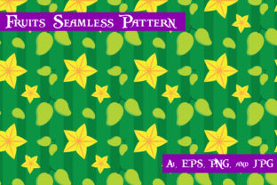 Mango and Star Fruits Seamless Pattern in Green